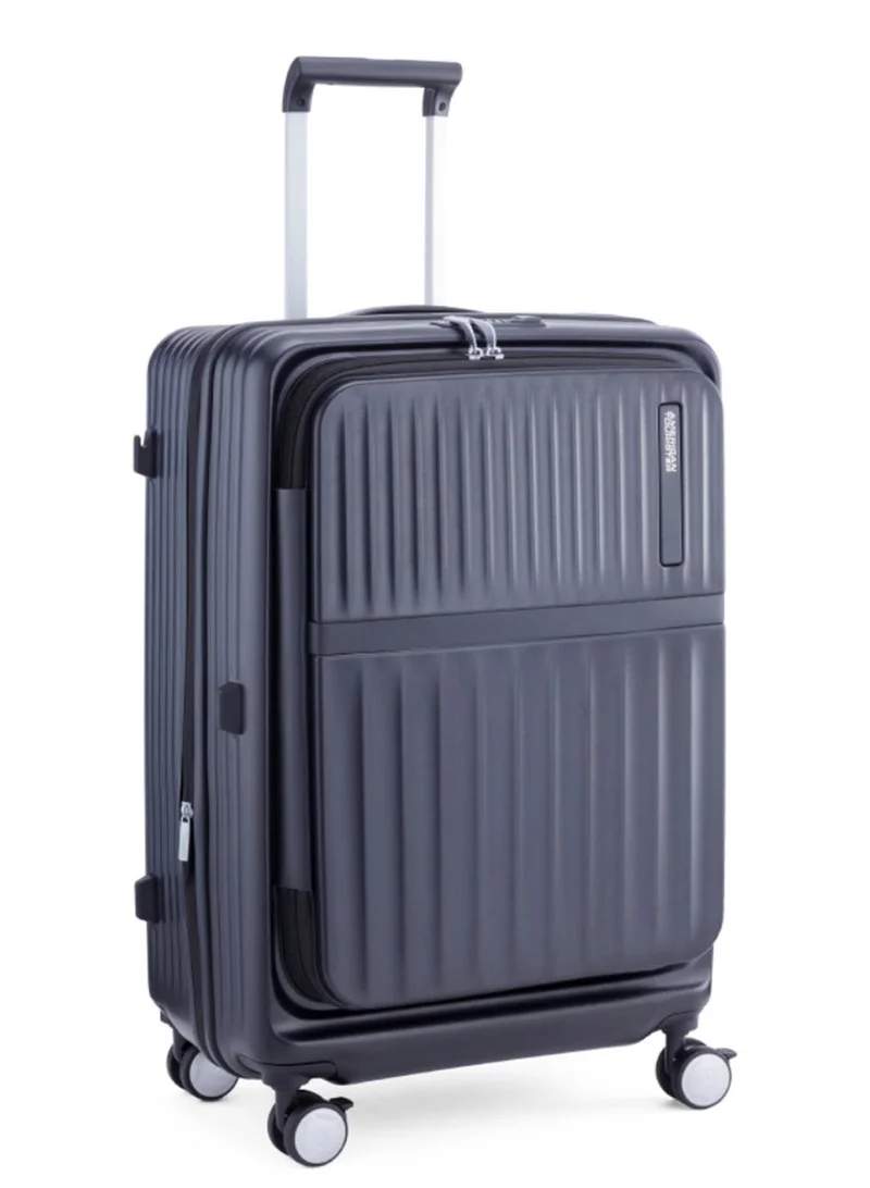 AMERICAN TOURISTER  Trento + Suitcase, Check-In Size 68 cm / 25 inch, 4 Spinner Wheels, Hard Top, Polycarbonate, Black|2 In 1 Optimov™ Shock Absorbing Wheels|Book Opening|Expandable|TSA Lock|Waterproof Section - 3 Years International Warranty  | Best Price UAE